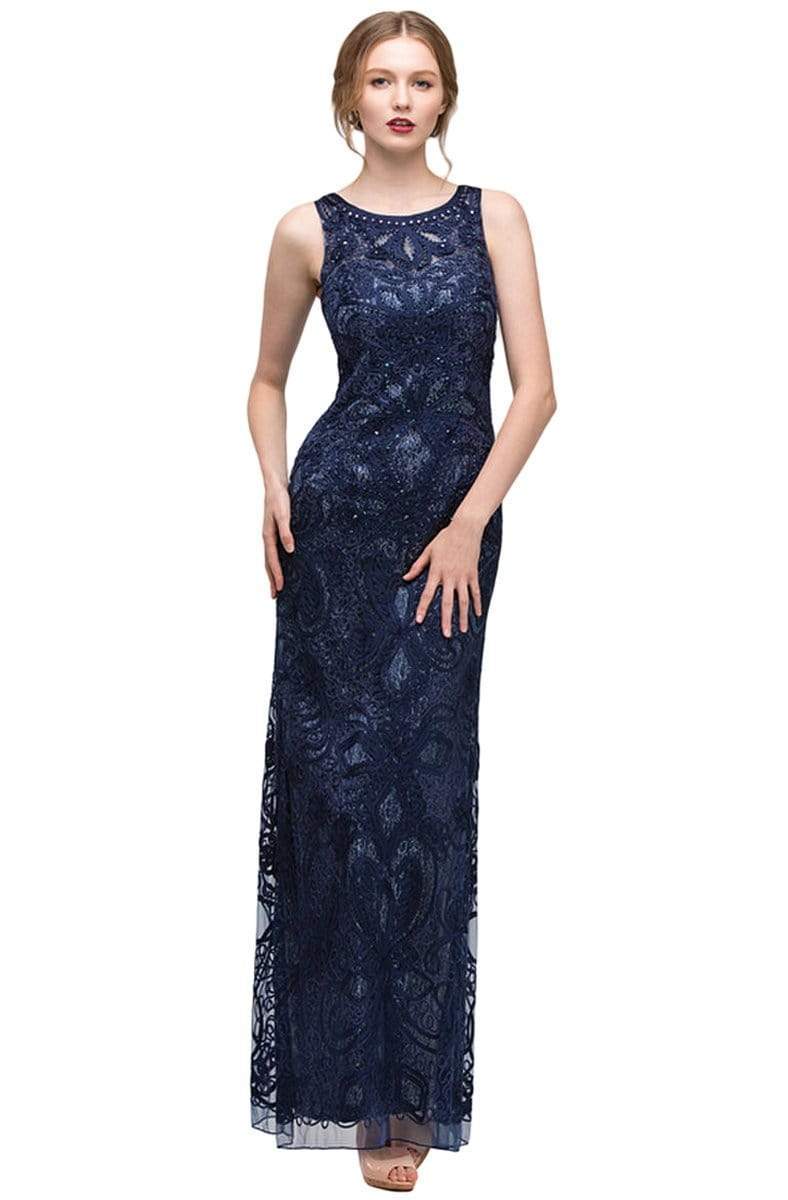 Eureka Fashion - 3905 Lace Jewel Neck Sheath Dress
