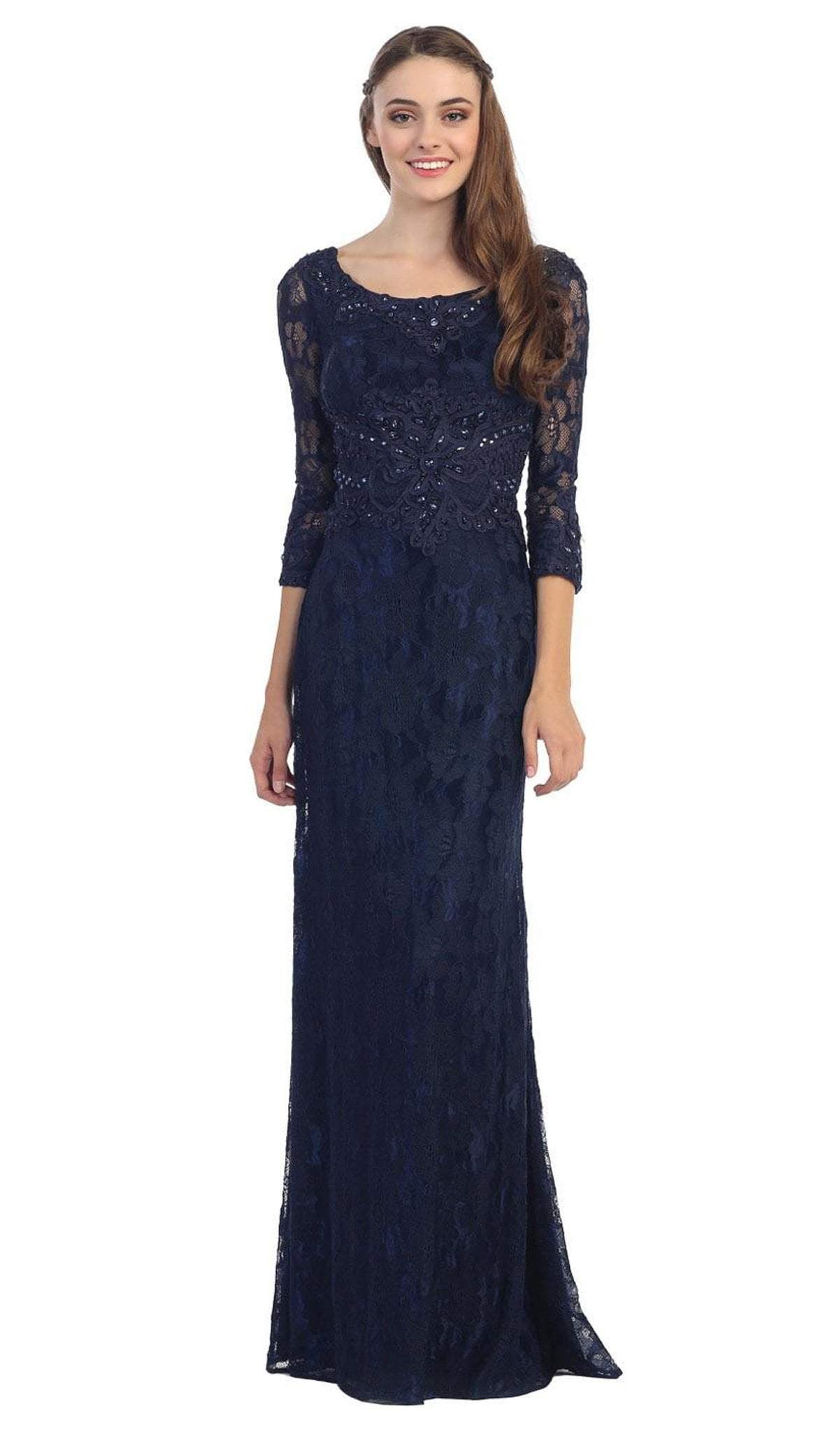 Eureka Fashion - 3935 Beaded Lace Scoop Neck Sheath Dress
