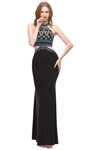 Natural Waistline Jersey Halter Fitted Back Zipper Beaded Cutout Sleeveless Sheath Floor Length Short Sheath Dress/Prom Dress