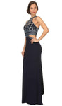 Natural Waistline Beaded Fitted Back Zipper Cutout Sheath Sleeveless Halter Floor Length Short Jersey Sheath Dress/Prom Dress