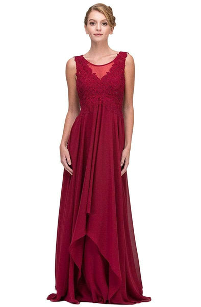 A-line V-neck Fitted Applique V Back Sleeveless Floor Length Scoop Neck Natural Waistline Chiffon Dress with a Brush/Sweep Train