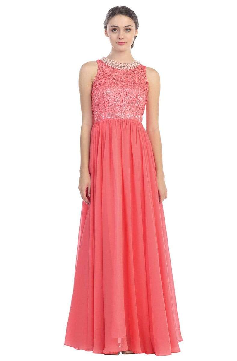 Eureka Fashion - 5023 Lace Jewel Neck Chiffon A-line Dress