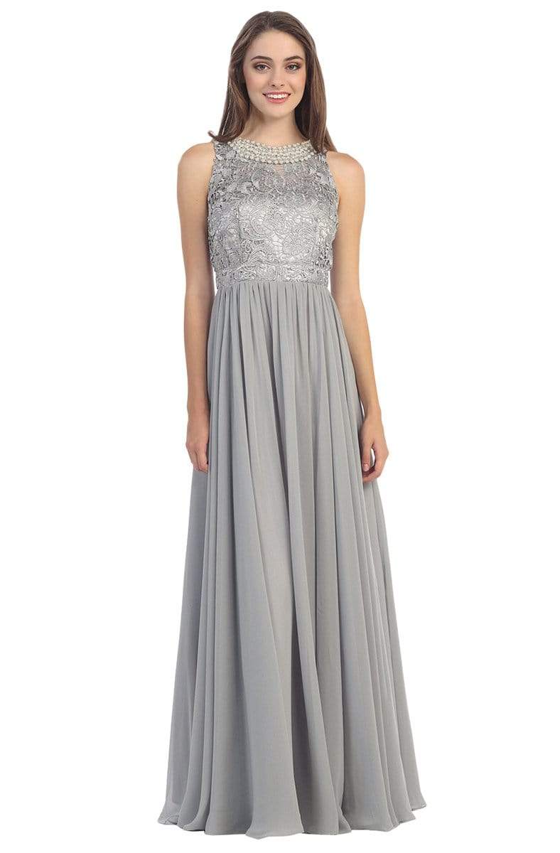 Eureka Fashion - 5023 Lace Jewel Neck Chiffon A-line Dress
