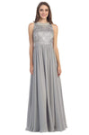 A-line Jeweled Neck Floor Length Sleeveless Natural Waistline Fitted Dress