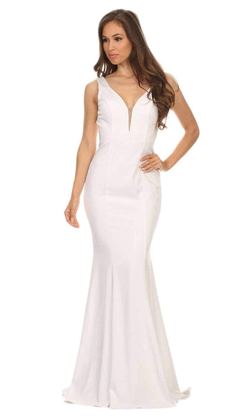 V-neck Mermaid Plunging Neck Sleeveless Satin Floor Length Natural Waistline Stretchy Illusion V Back Goddess Sheer Back Zipper Evening Dress/Prom Dress