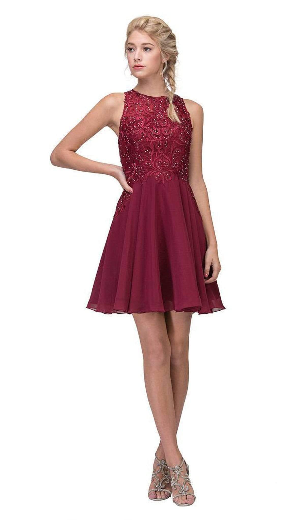 Eureka Fashion - 6025 Lace Halter Chiffon A-line Dress
