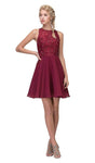 A-line Sleeveless Applique Fitted Halter Cocktail Short Natural Waistline Party Dress