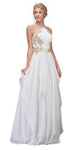 A-line Spaghetti Strap Floor Length Lace Open-Back Back Zipper Asymmetric Embroidered Tiered Applique Halter Natural Waistline Dress with a Brush/Sweep Train