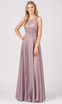 A-line Floor Length Natural Waistline Back Zipper Embroidered Fitted Jeweled Neck Sleeveless Dress