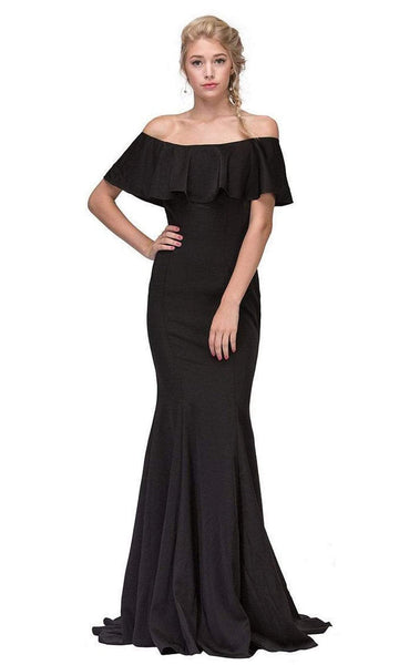 Strapless Mermaid Short Sleeves Sleeves Off the Shoulder Natural Waistline Open-Back Sheer Back Zipper Satin Dress with a Brush/Sweep Train With Ruffles