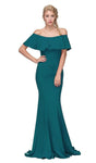 Strapless Natural Waistline Short Sleeves Sleeves Off the Shoulder Open-Back Sheer Back Zipper Satin Mermaid Dress with a Brush/Sweep Train With Ruffles