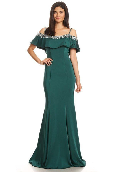 Natural Waistline Open-Back Sheer Jeweled Draped Back Zipper Mermaid Cold Shoulder Sleeves Off the Shoulder Spaghetti Strap Jeweled Neck Dress with a Brush/Sweep Train With Ruffles