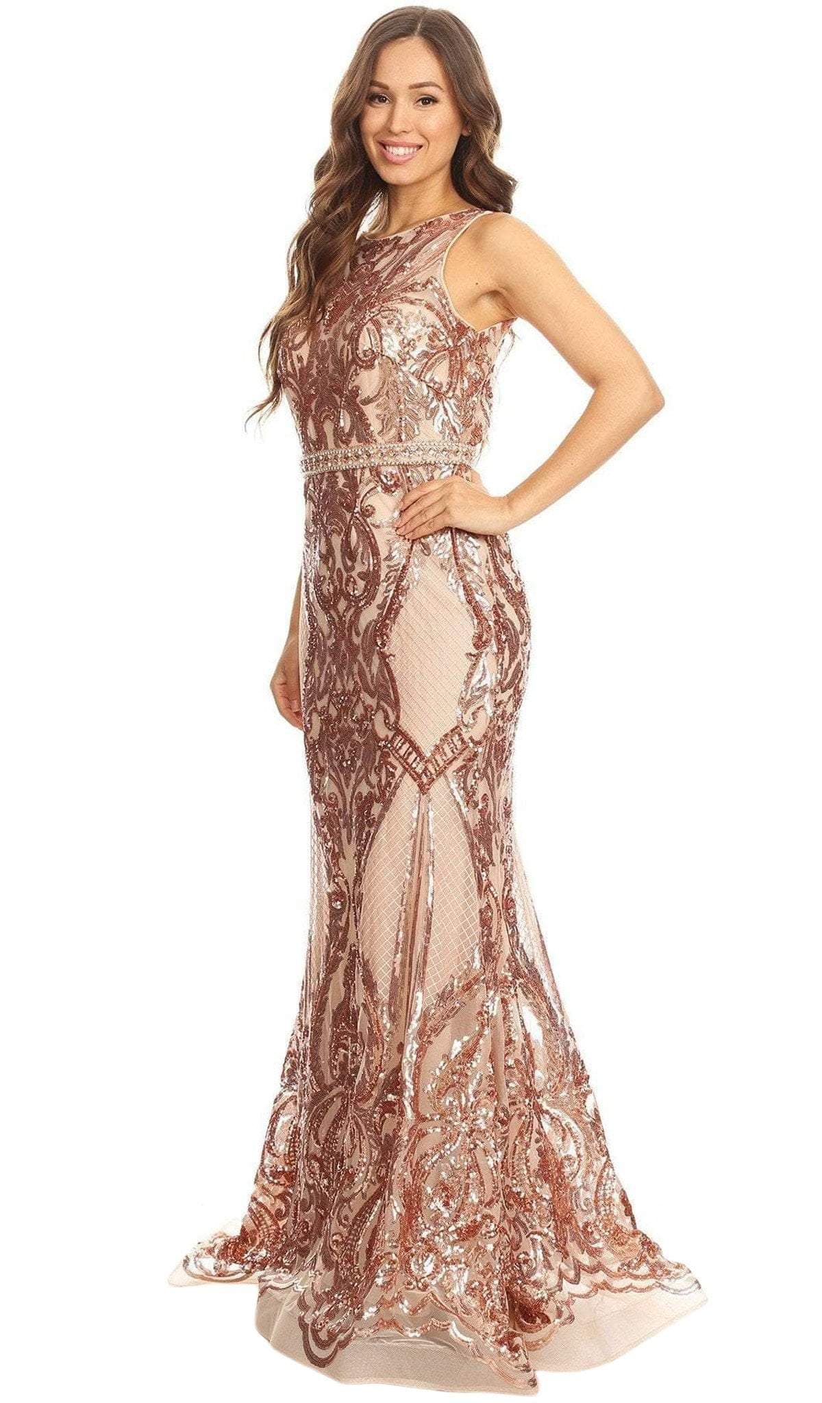 Eureka Fashion - 7335 Sequined Mesh Bateau Mermaid Dress
