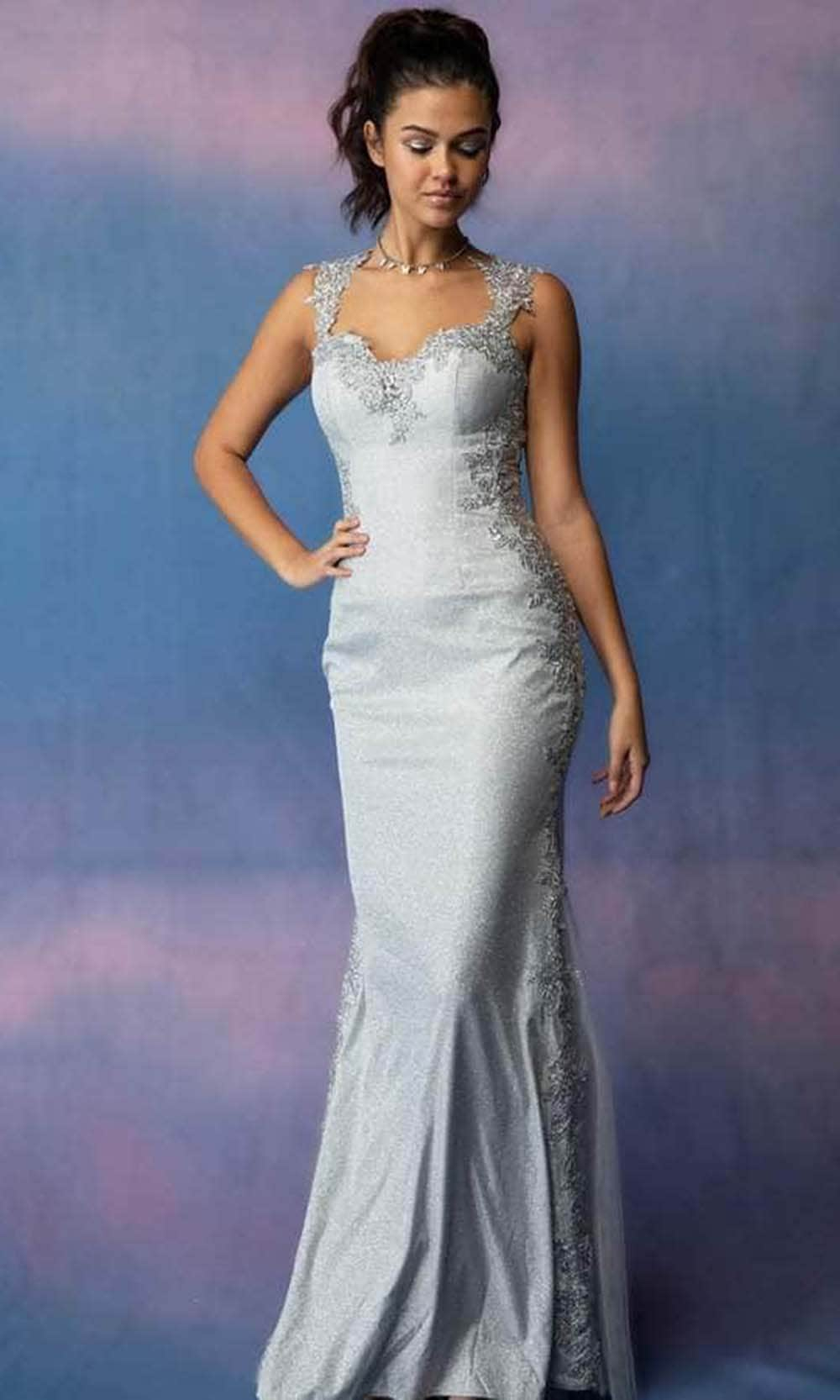 Eureka Fashion 9006 - Embroidered Sweetheart Neck Evening Gown
