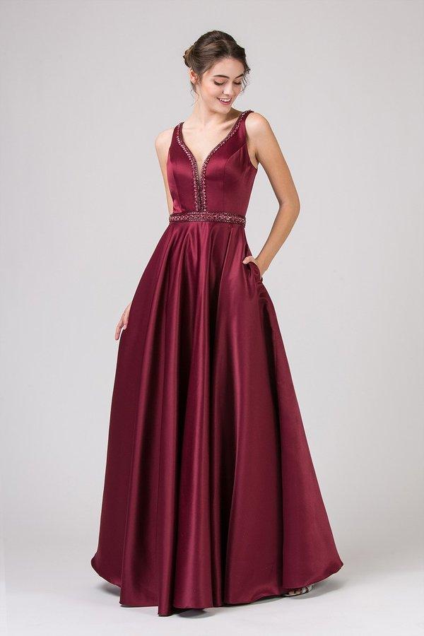 Eureka Fashion - 9010 Sleeveless Beaded Embellished Satin A-Line Gown
