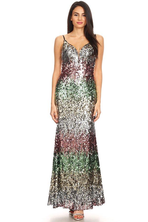 Eureka Fashion - 9105 Multi Color Allover Sequin Evening Gown
