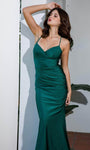 V-neck Floor Length Spandex Ruched Lace-Up Mermaid Sleeveless Empire Waistline Prom Dress with a Brush/Sweep Train