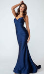 V-neck Floor Length Empire Waistline Ruched Lace-Up Mermaid Sleeveless Spandex Prom Dress with a Brush/Sweep Train