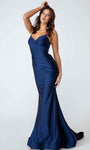 V-neck Lace-Up Ruched Empire Waistline Sleeveless Mermaid Spandex Floor Length Prom Dress with a Brush/Sweep Train