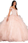 Tulle Floor Length Glittering Jeweled Lace-Up Mesh Fitted Off the Shoulder Basque Waistline Evening Dress With Ruffles