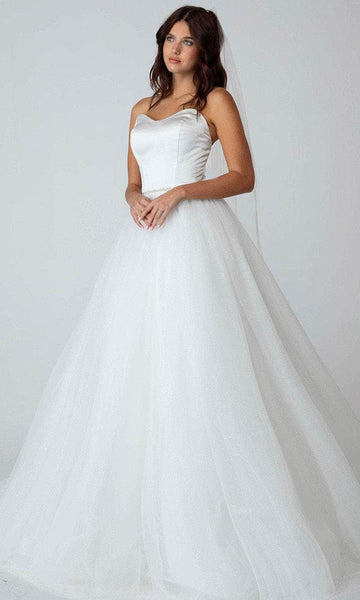 Sophisticated A-line Strapless Sweetheart Natural Waistline Floor Length Sheer Beaded Lace-Up Open-Back Satin Wedding Dress