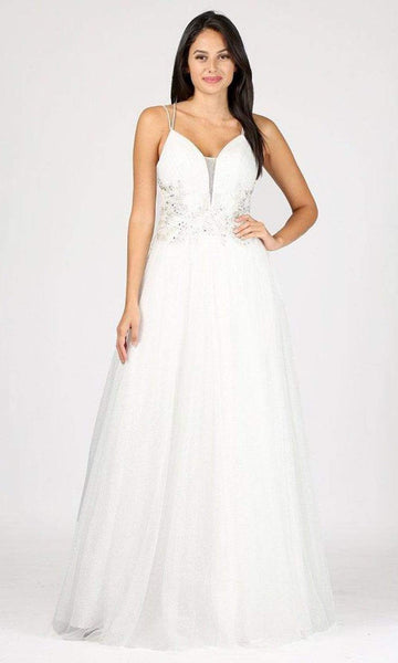 A-line V-neck Floor Length Floral Print Mesh Lace-Up Glittering Natural Waistline Party Dress with a Brush/Sweep Train