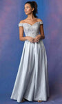 Sexy A-line Natural Waistline Floor Length Sweetheart Off the Shoulder Glittering Lace-Up Applique Open-Back Fitted Slit Pocketed Pleated Evening Dress