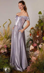 A-line Off the Shoulder Floor Length Sweetheart Corset Natural Waistline Pocketed Slit Fitted Evening Dress