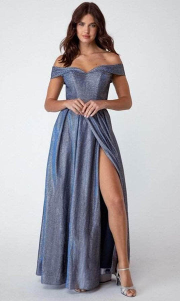 A-line Off the Shoulder Sweetheart Corset Natural Waistline Slit Fitted Pocketed Floor Length Evening Dress