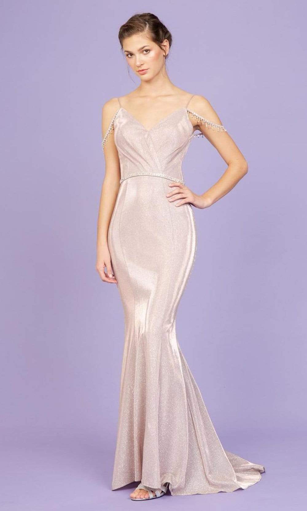 Eureka Fashion - 9811 Cold Shoulder V Neck Mermaid Dress
