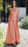 Sexy Sophisticated A-line Satin Cowl Neck Sleeveless Spaghetti Strap Slit Natural Waistline Floor Length Dress