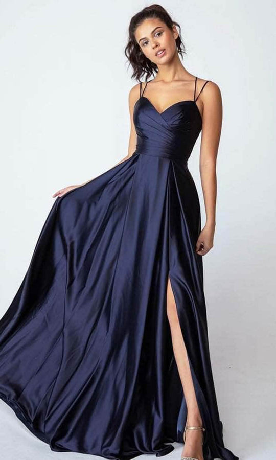 Flowy Satin V-neckline A-line Emerald Bridesmaids or Evening Gown