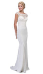 Floor Length Bateau Neck Sweetheart Sheath Cap Sleeves Natural Waistline Fitted Illusion Applique Stretchy Back Zipper Sheath Dress/Wedding Dress with a Brush/Sweep Train