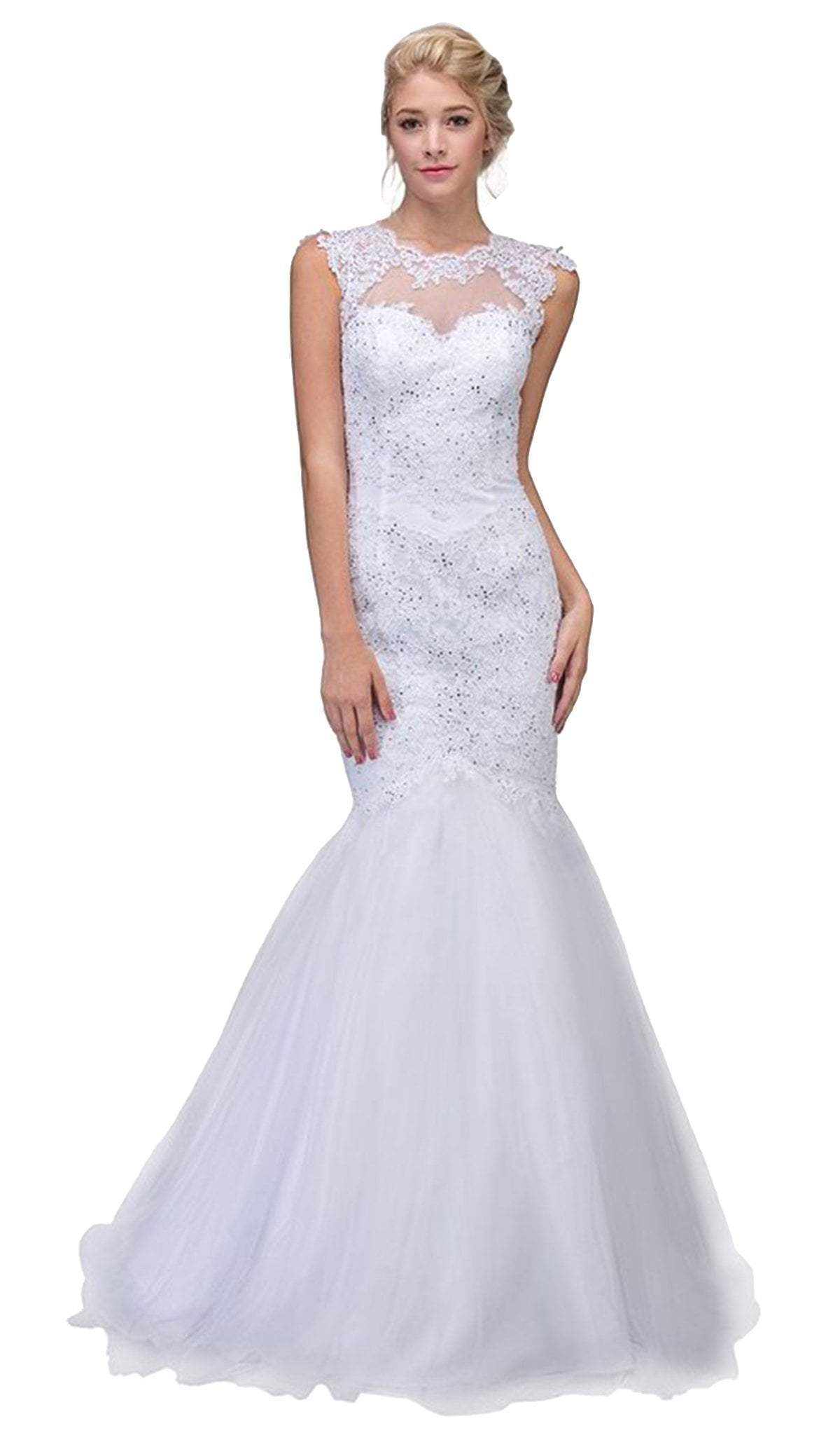 Eureka Fashion Bridal - Lace Illusion Mermaid Wedding Evening Gown
