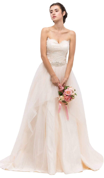 A-line Strapless Full-Skirt Corset Natural Waistline Fitted Mesh Lace-Up Sweetheart Wedding Dress