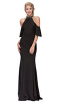 Floor Length Natural Waistline Satin Collared Halter Sheath Cold Shoulder Sleeves Fitted Keyhole Back Zipper Sheath Dress/Evening Dress