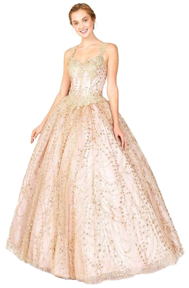 Eureka Fashion - Embellished V-neck Glitter Ballgown
