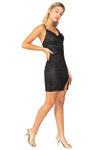 V-neck Jersey Sleeveless Natural Waistline Cocktail Short Wrap Fitted Glittering Slit Sheath Sheath Dress