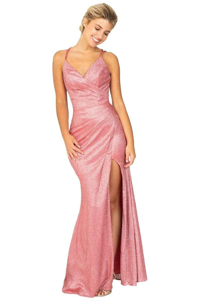 Sophisticated V-neck Glittering Wrap Fitted Slit Natural Waistline Sheath Sleeveless Spaghetti Strap Jersey Sheath Dress/Evening Dress/Pageant Dress/Prom Dress