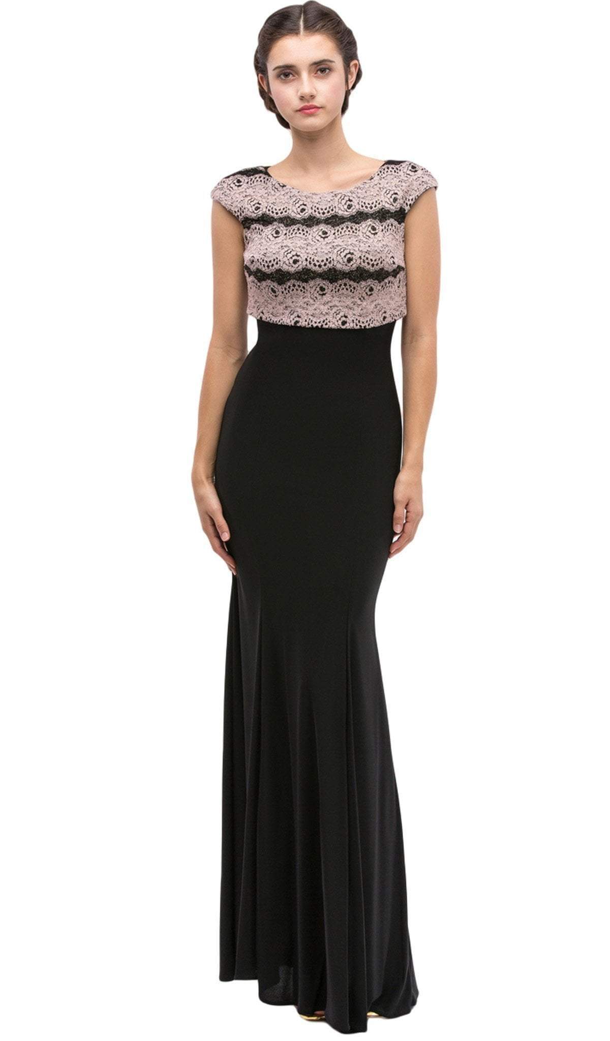 Eureka Fashion - Lace Cap Sleeve Bateau Jersey Sheath Evening Dress