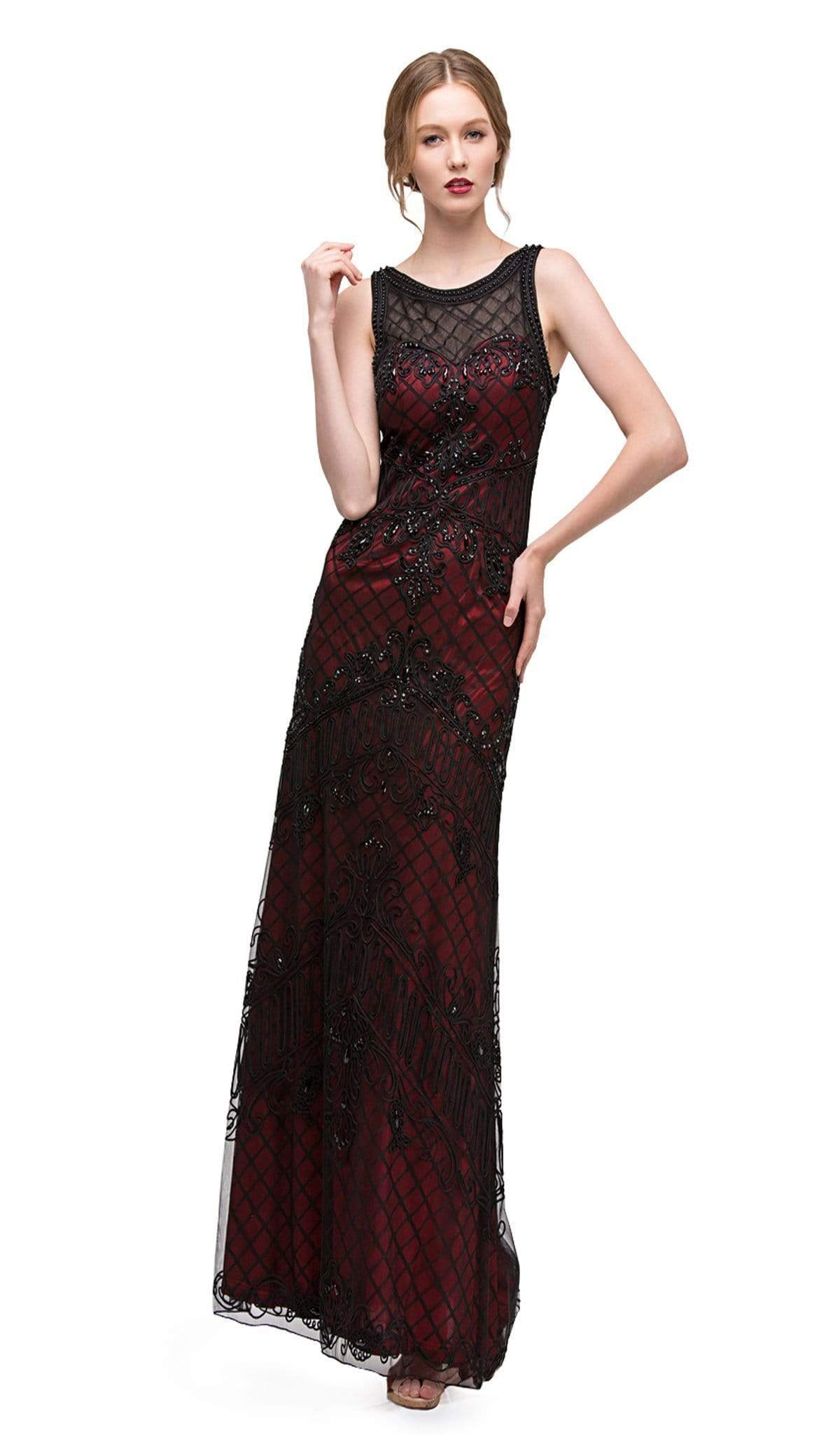 Eureka Fashion - Lattice Motif Illusion Bateau Soutache Evening Gown