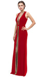 Sophisticated V-neck Floor Length Short Banding Sheer Cutout Keyhole Fitted Slit Beaded Natural Waistline Sleeveless Jersey Plunging Neck Sheath Sheath Dress/Evening Dress/Prom Dress