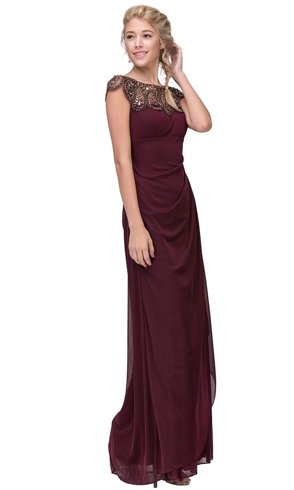 Eureka Fashion - Teardrop Beaded Illusion Bateau Sheath Evening Gown
