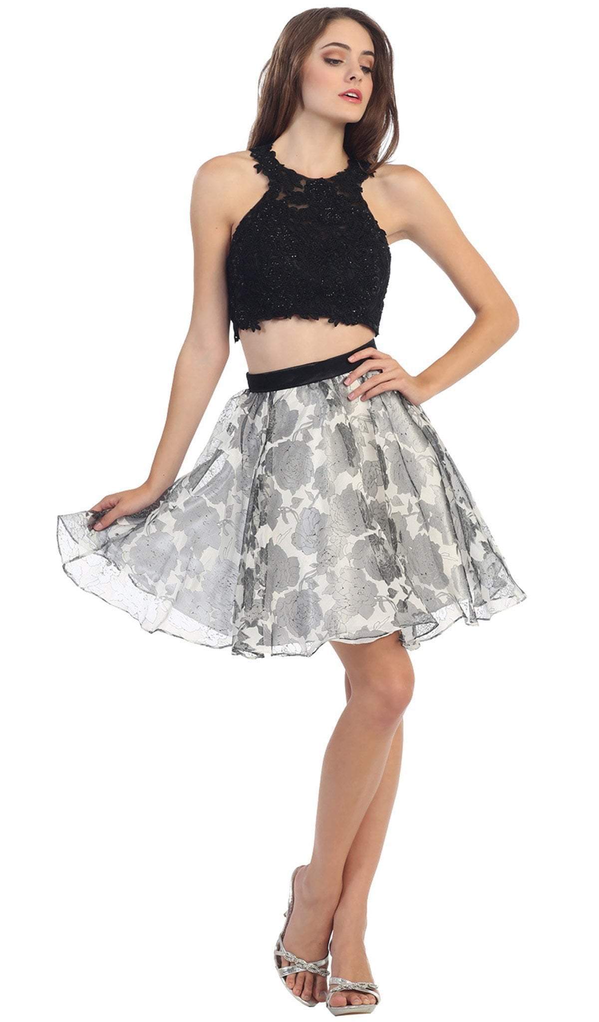 Eureka Fashion - Two Piece Lace Printed Cocktail Dress
