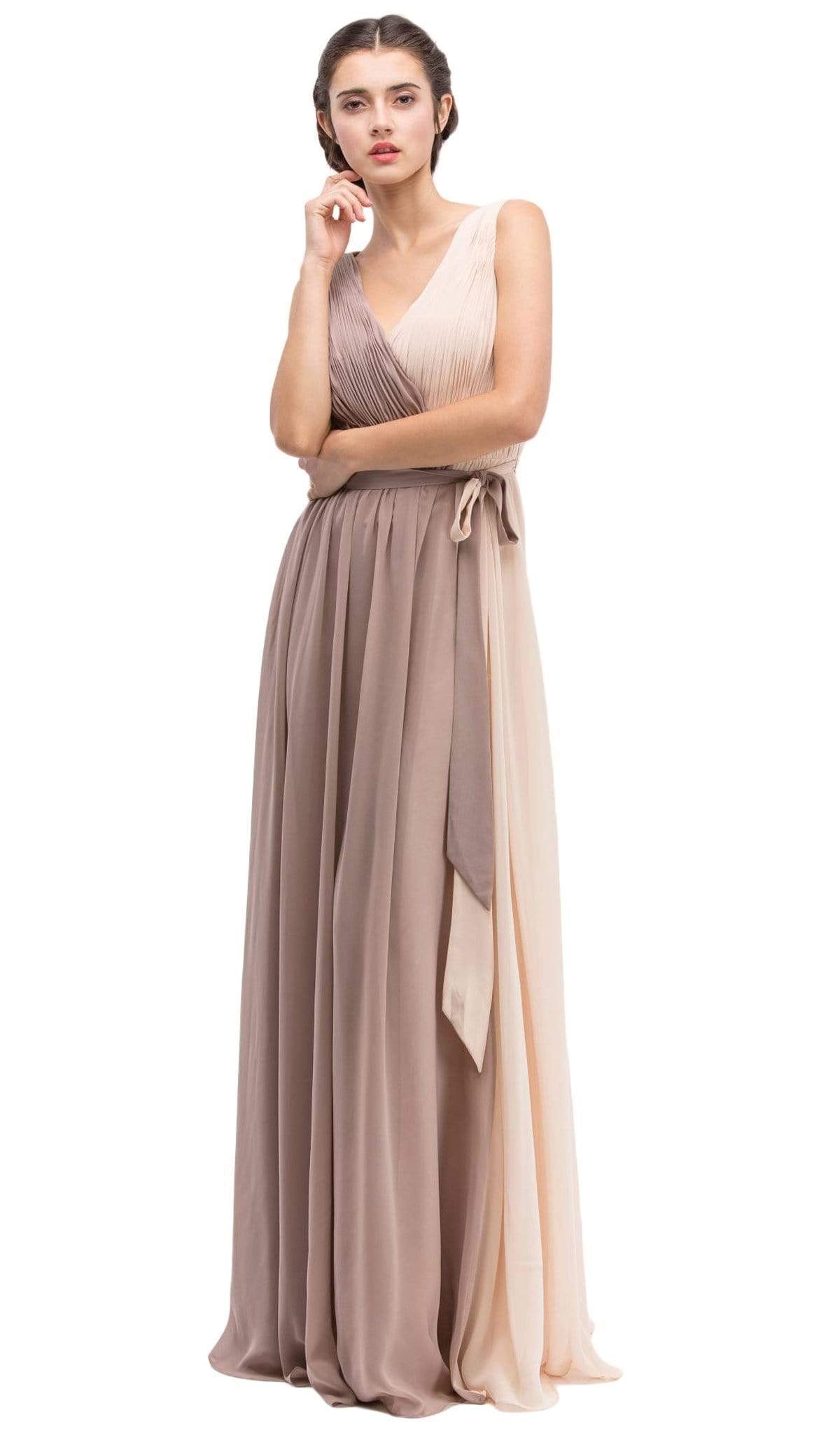 Eureka Fashion - V-neck Chiffon Pleated A-line Dress
