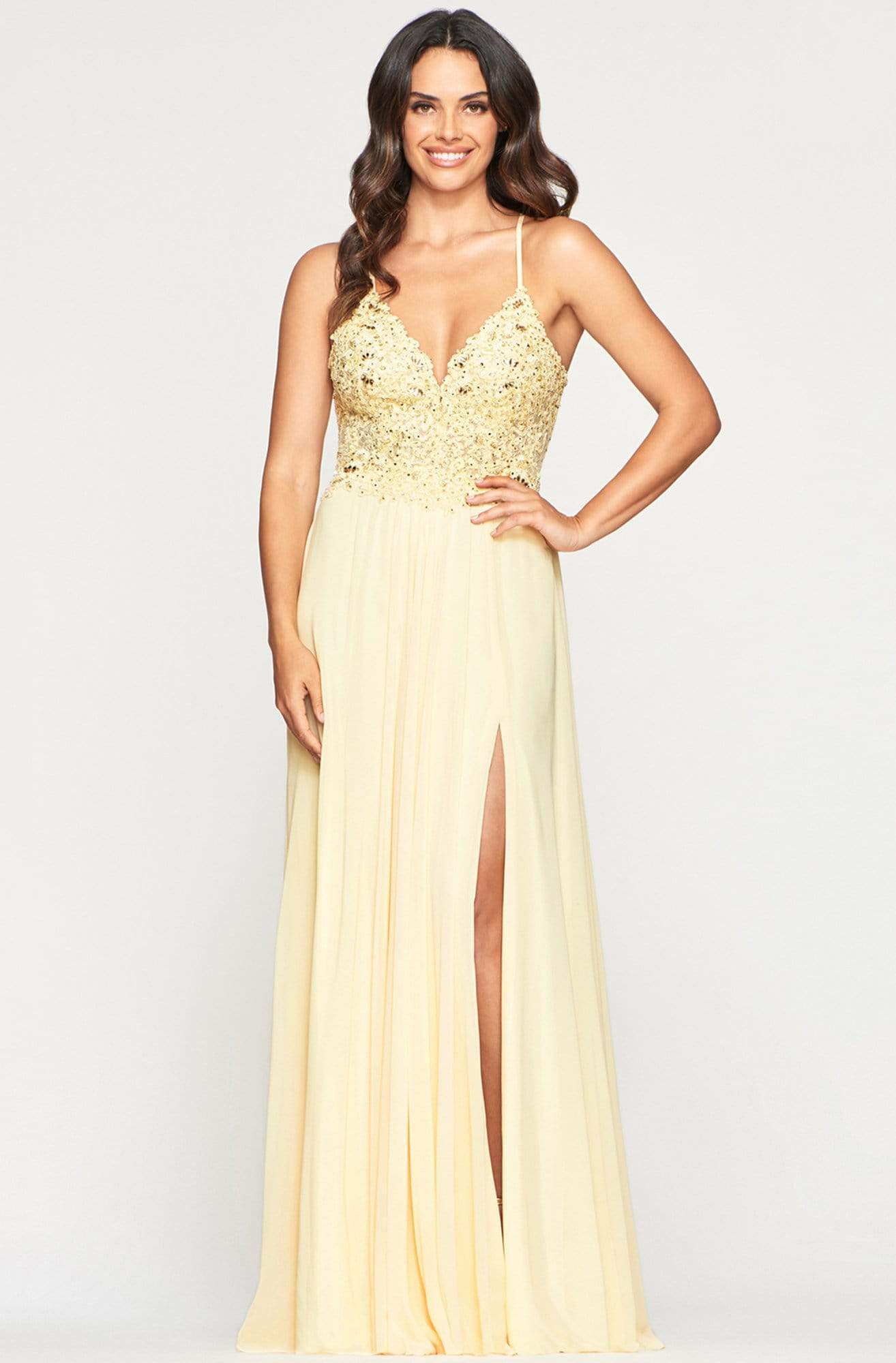 Faviana - 10005 Lacy V-neck Chiffon Evening Gown
