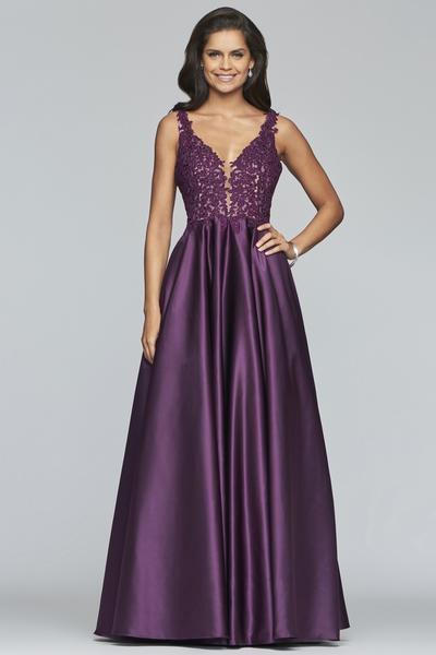 Faviana - 10251 Embellished V-neck Satin Ballgown