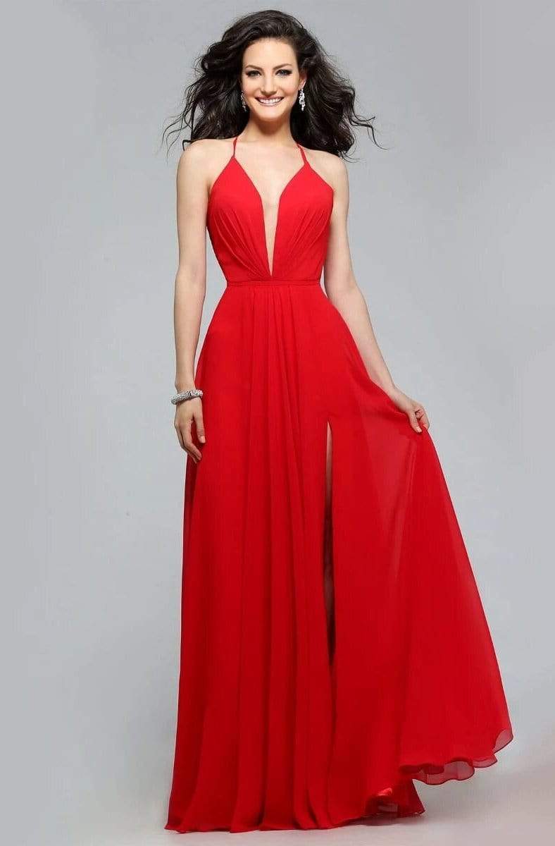 Faviana - 7747 Illusion Plunging Neck Strappy Open Back Chiffon Dress
