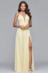 A-line V-neck Natural Waistline Illusion Mesh Pleated Slit Open-Back Lace-Up Halter Plunging Neck Floor Length Spaghetti Strap Prom Dress