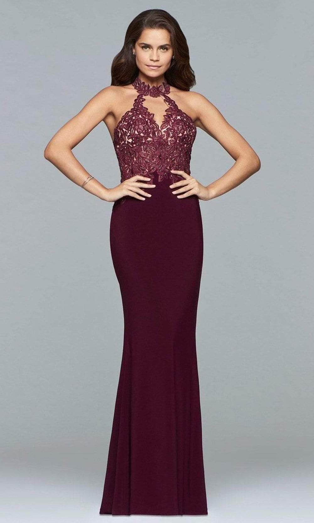 Faviana - 7750 High Halter Cutout Sheath Gown
